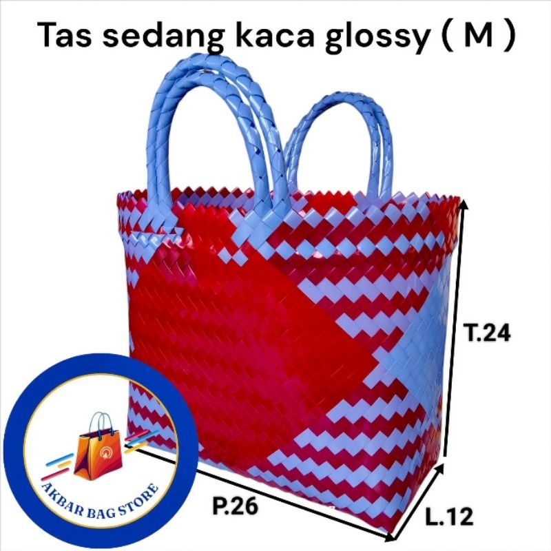 Tas Anyaman Sedang Kaca Glossy ( M )/Tas Paket Sembako Medium/Tas Parcel Lebaran