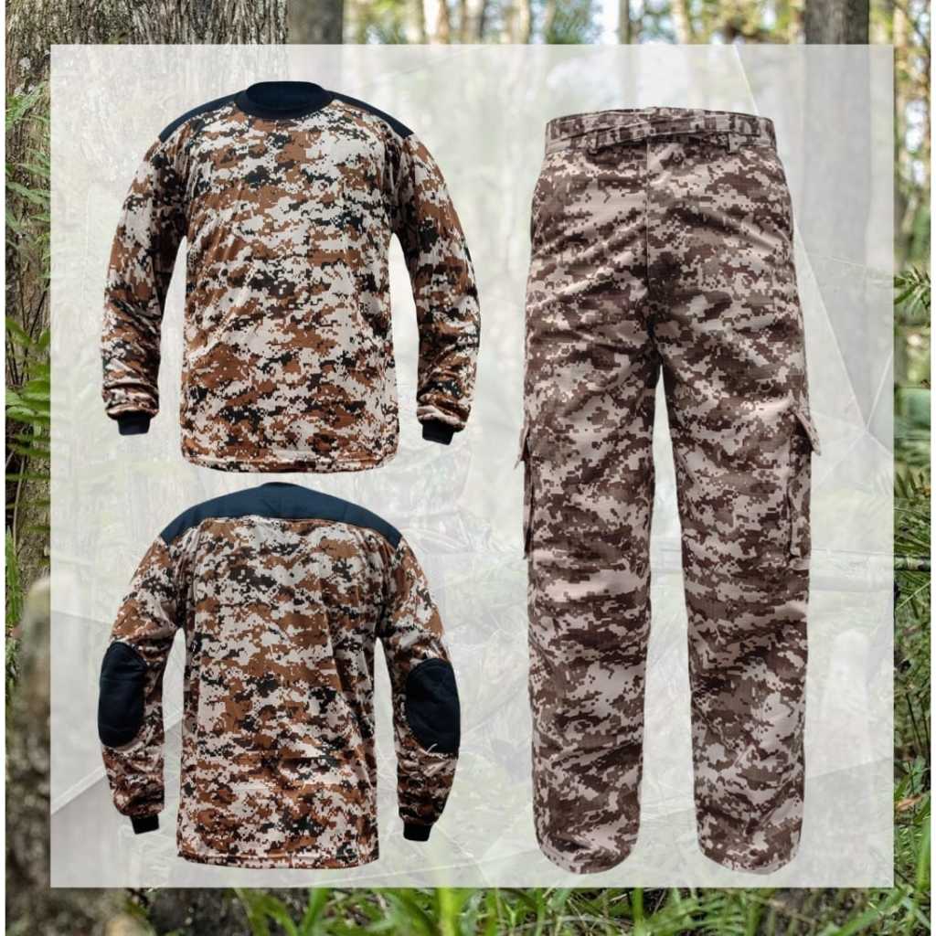 Setelan Loreng US Army Woodland Gurun - Celana Panjang dan Kaos Lengan Panjang yang Nyaman dan Tangg