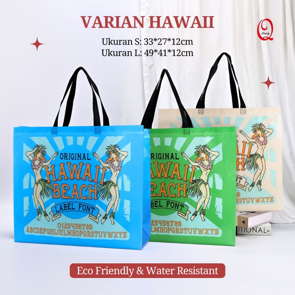 

[1pcs] Varian Hawaii - Tas Belanja / Tote Bag Spunbond Kain Motif Premium Kantong Jumbo Tas Kado