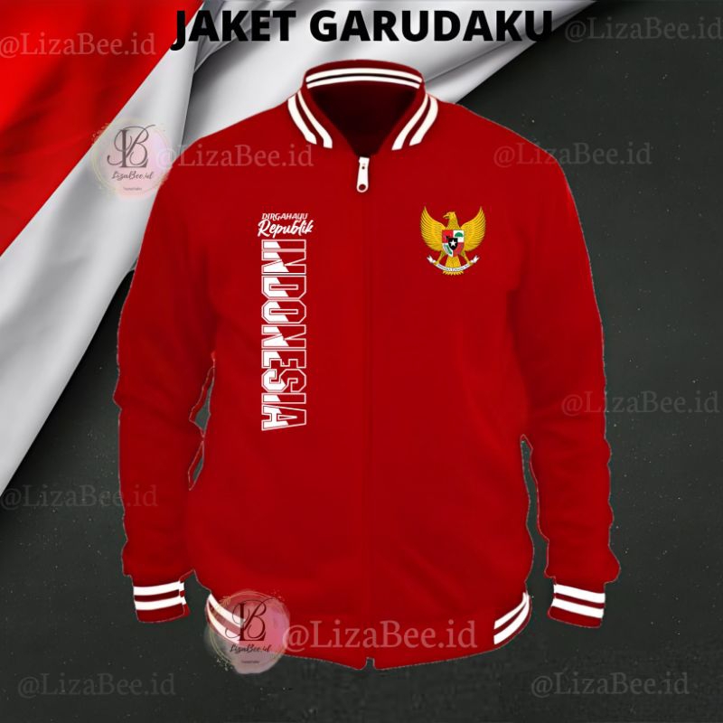 Jaket Hoodie Varsity Zipper Kemerdekaan Indonesia HUT RI KE 80 Jaket Baseball Garuda Indonesia Overs