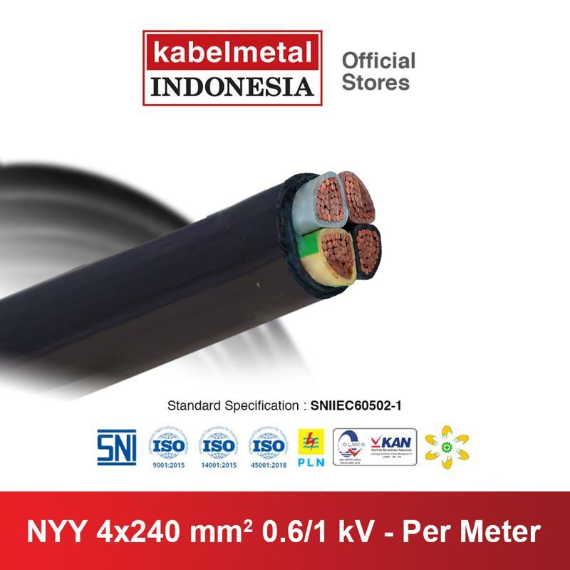 Kabel NYY 4x240 mm Per Meter kabelmetal INDONESIA - Tufur Outdoor Kawat Tembaga Tunggal PVC Hitam Li