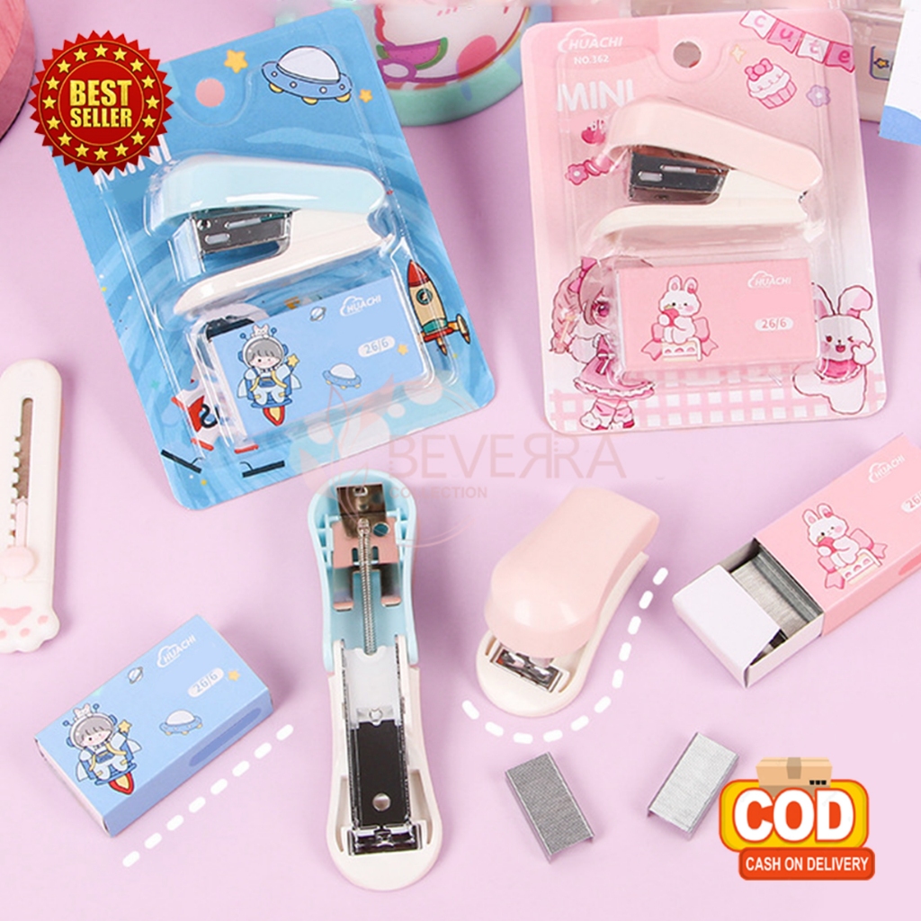 

Staples Mini Set Karakter Lucu Stapler Portable Warna Pastel Aksesoris Perlengkapan Kantor ATKBB