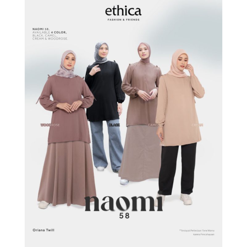 Ethica Tunik Polos Terbaru Naomi 58 | Tunik Polos Black Kekinian | Tunik Cream | Tunik Kantor Woodro
