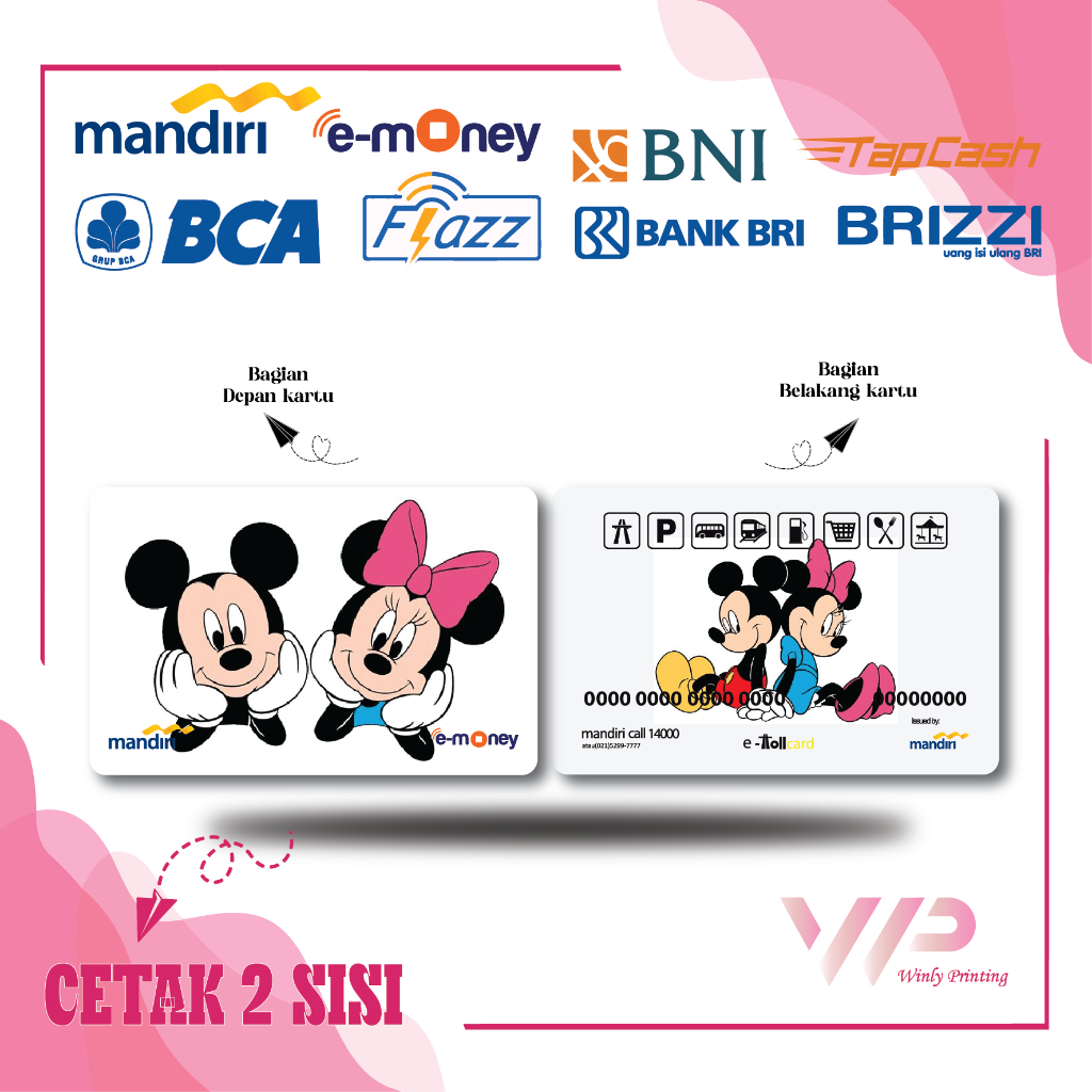 KARTU EMONEY ANIME MICKEY MOUSE E TOLL MANDIRI FLAZZ BCA GEN 2 BNI TAPCASH BRIZZI BRI - 2 SISI