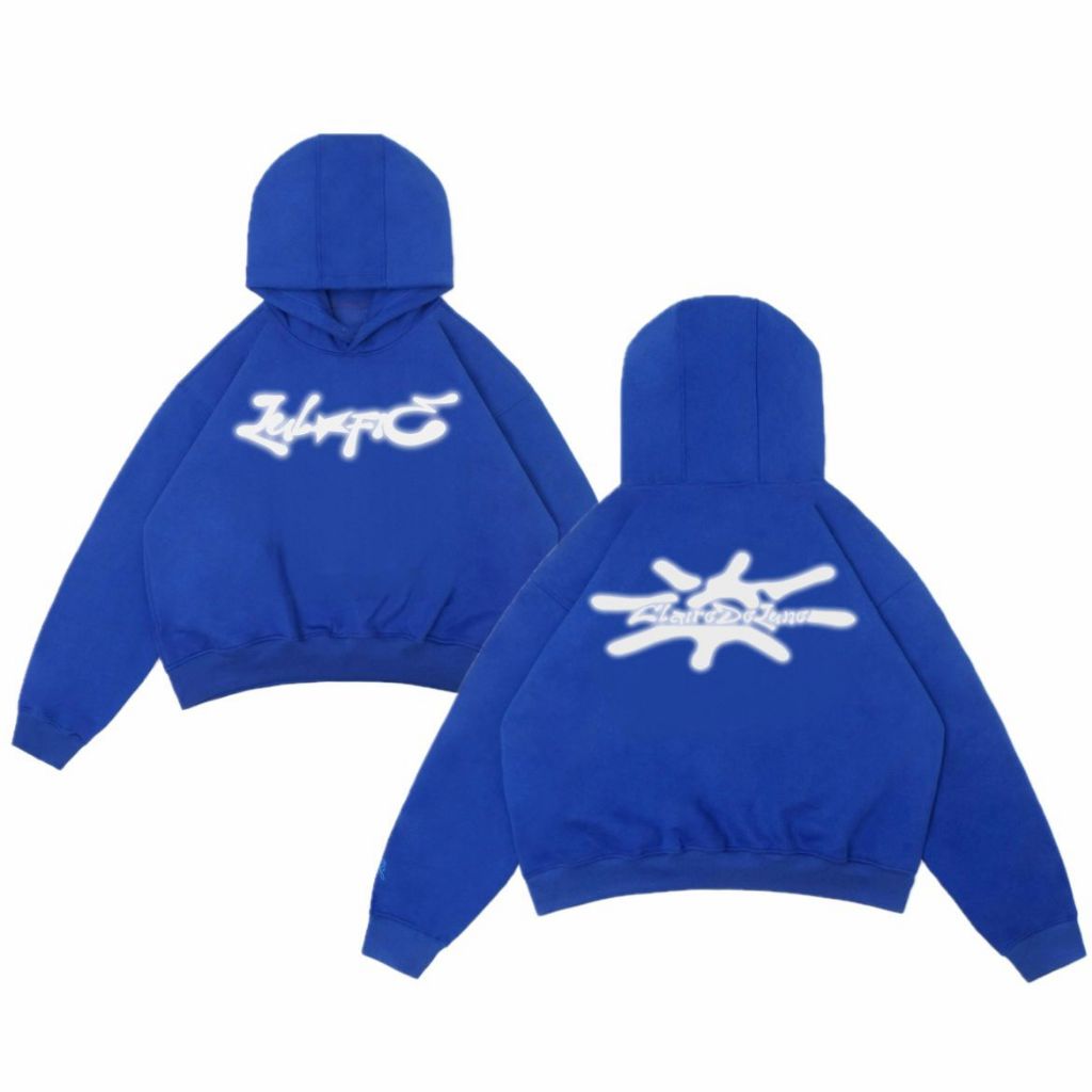 Pullover Hoodie Boxy Reflektif Lulafie Clair De Lune Biru Elektrik Pria Wanita