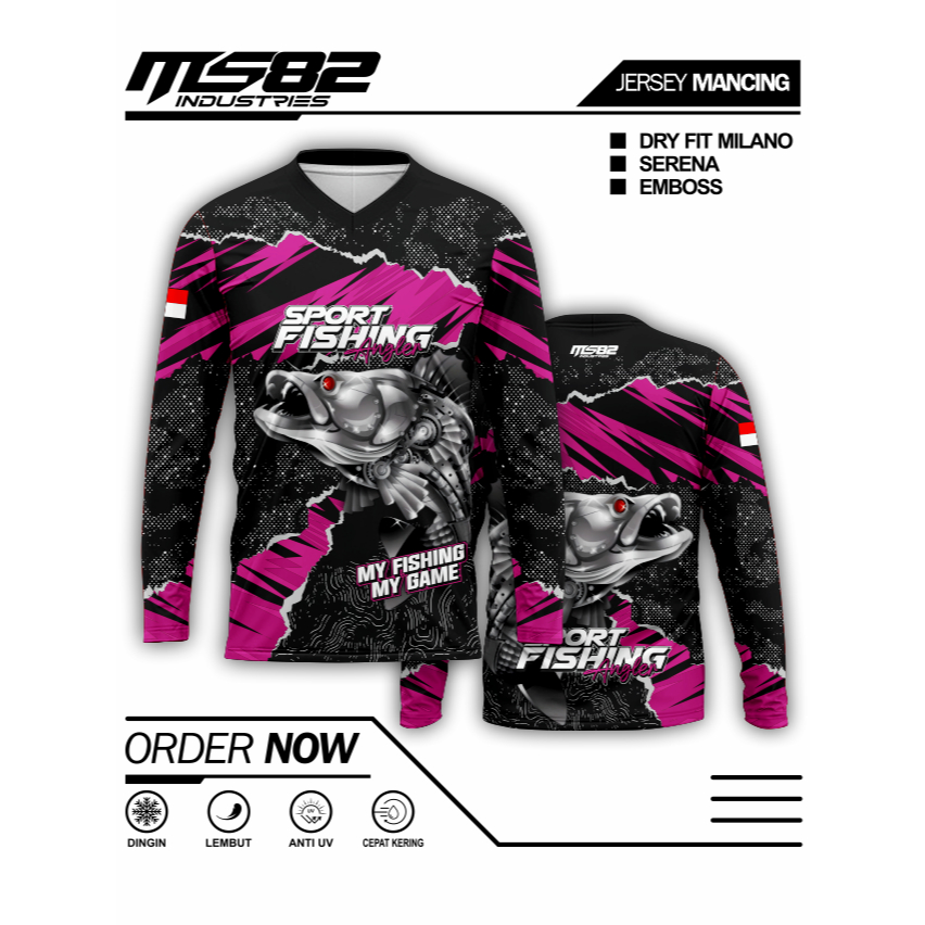 MS82 Jersey Baju Mancing SPORT FISHING ANGLER Motif Barramundi Bisa Custom Nama