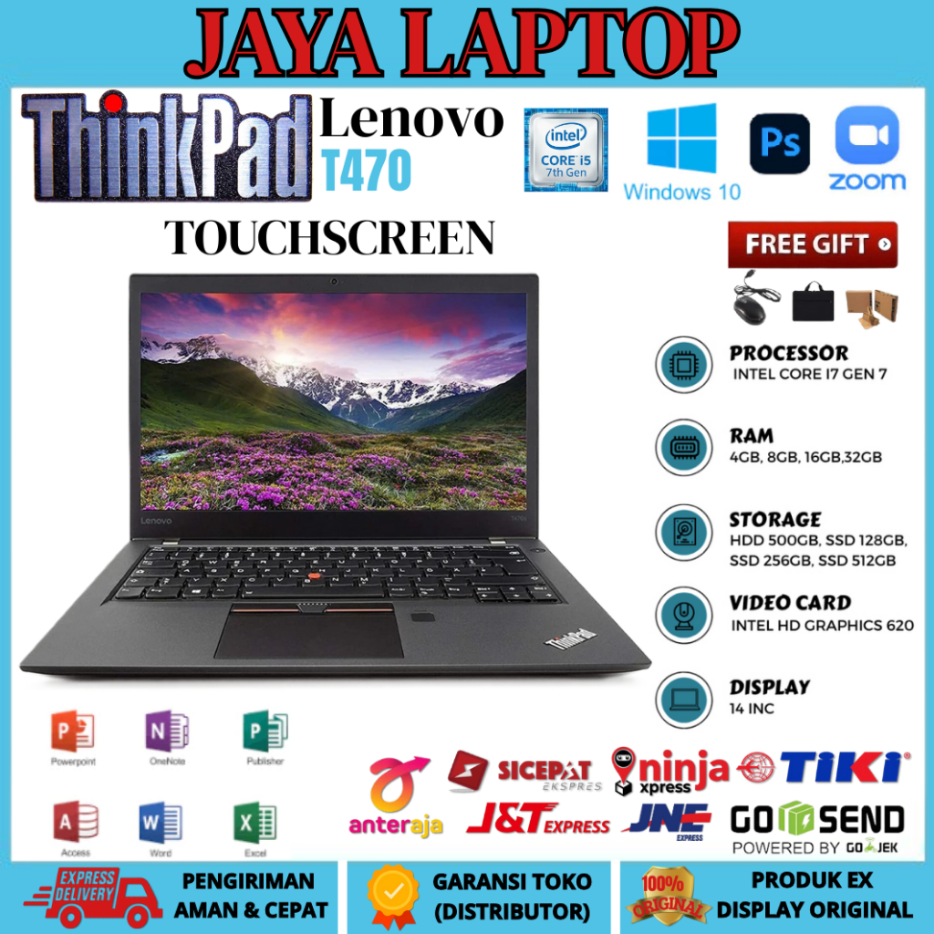 Laptop Thinkpad Lenovo T470 i7 GEN 7 TOUCHSCREEN RAM 32GB / 1TB SSD bonus tas+mouse