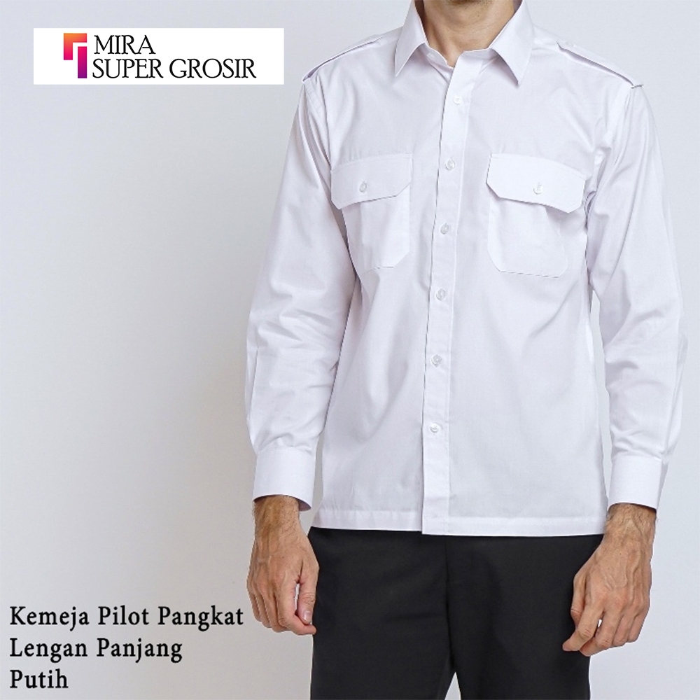 TONY WALKER Kemeja Pilot Putih Polos Pria REGULAR Lengan Panjang Saku 2  Baju Atasan Kerja Cowo Form