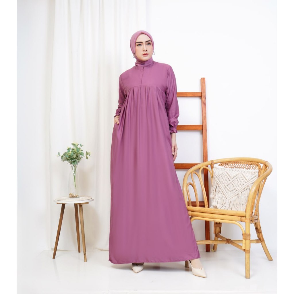 Gamis Polos Wanita Muslim Jumbo Busui Friendly Lengan Panjang By Momema Fashion