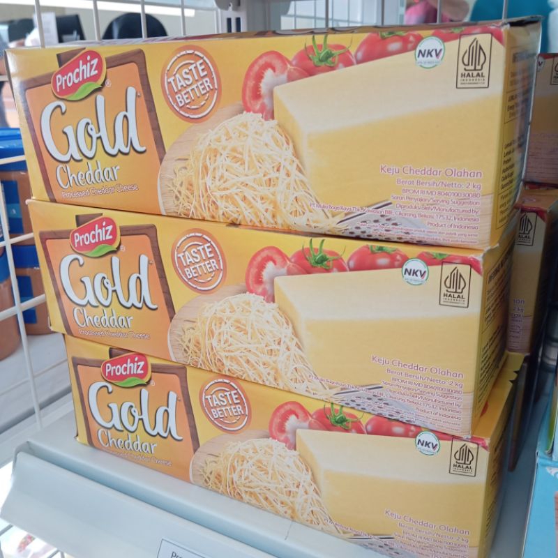 

Prochiz Gold Cheddar Cheese 2kg Keju Parug Block Balok Topping Kue Cake Brownies Bolu Jajanan