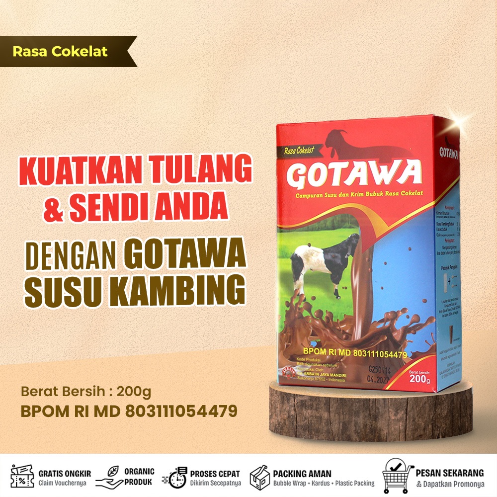 

GOTAWA SUSU KAMBING Rasa Cokelat 200gr Susu Tinggi Kalsium Cocok Untuk Kesehatan Tulang Sendi