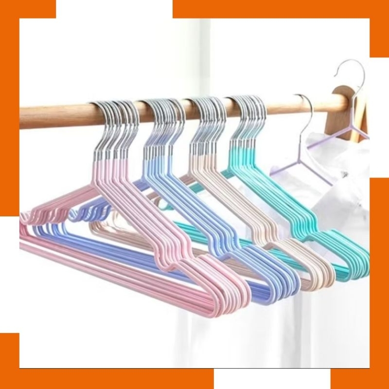 Hanger Gantungan Baju Pakaian Stainless Hanger Kawat Coating Karet 10pcs