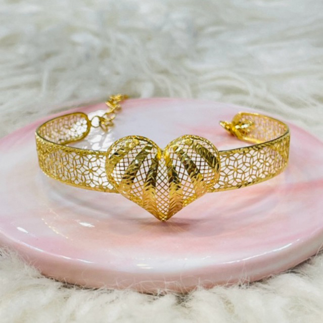 gelang love kerawang simple elegant emas asli kadar 700