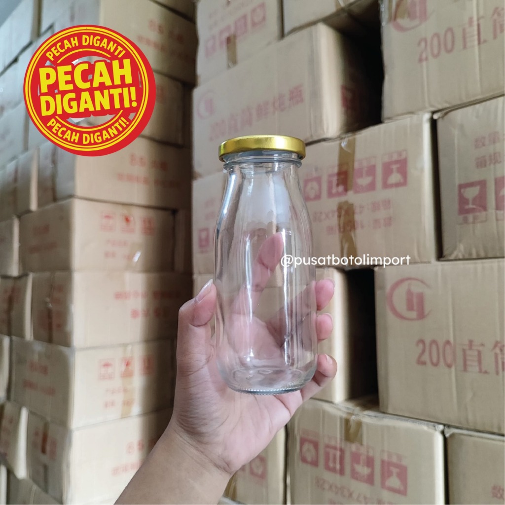 ‼️ PECAH DIGANTI ‼️ Botol Kaca Tutup Emas 250ml / Botol Jus 250ml - JUS05