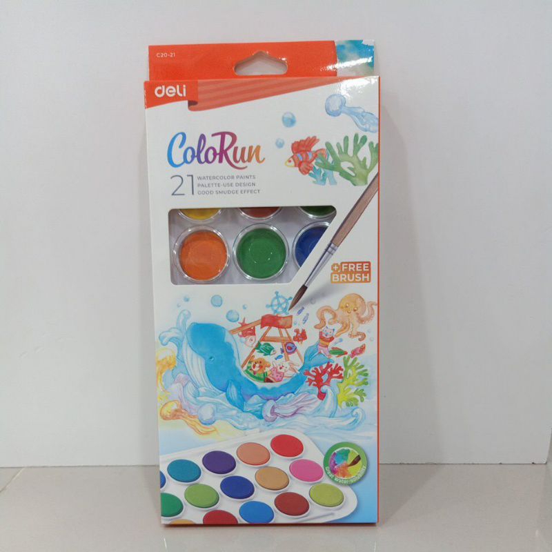 

Deli Cat Air Padat / Watercolor Painting Gratis Kuas Isi 21 Warna