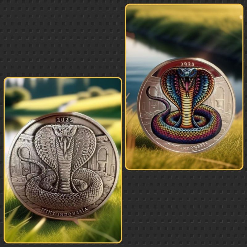 koin perak 1 set isi 2 gambar ular kobra
