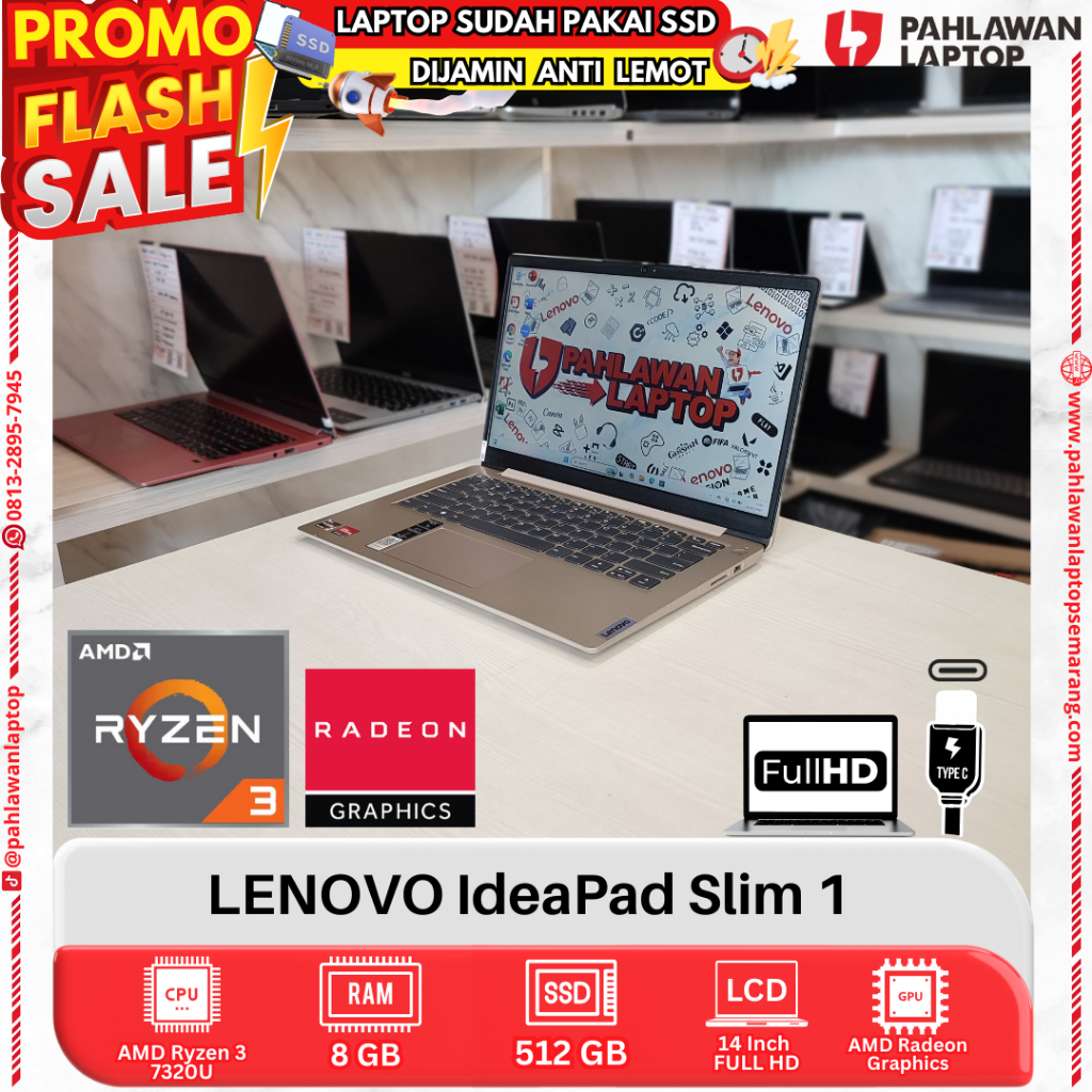 LAPTOP LENOVO IdeaPad Slim 1 AMD Ryzen 3 RAM 8GB SSD 512GB