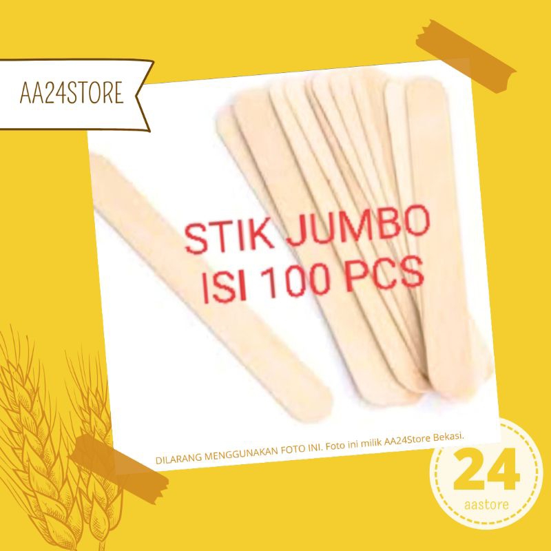 

Stik Es Krim Jumbo Prakarya Isi 100/pak. Panjang 15cm, lebar 2cm.