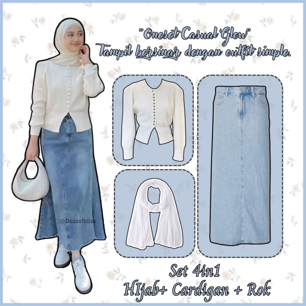 OOTD Rok Style | OOTD Hijab Style Kekinian | Set Rok Jeans Sweater Hijab | Set Rok Jeans | Bisa Beli