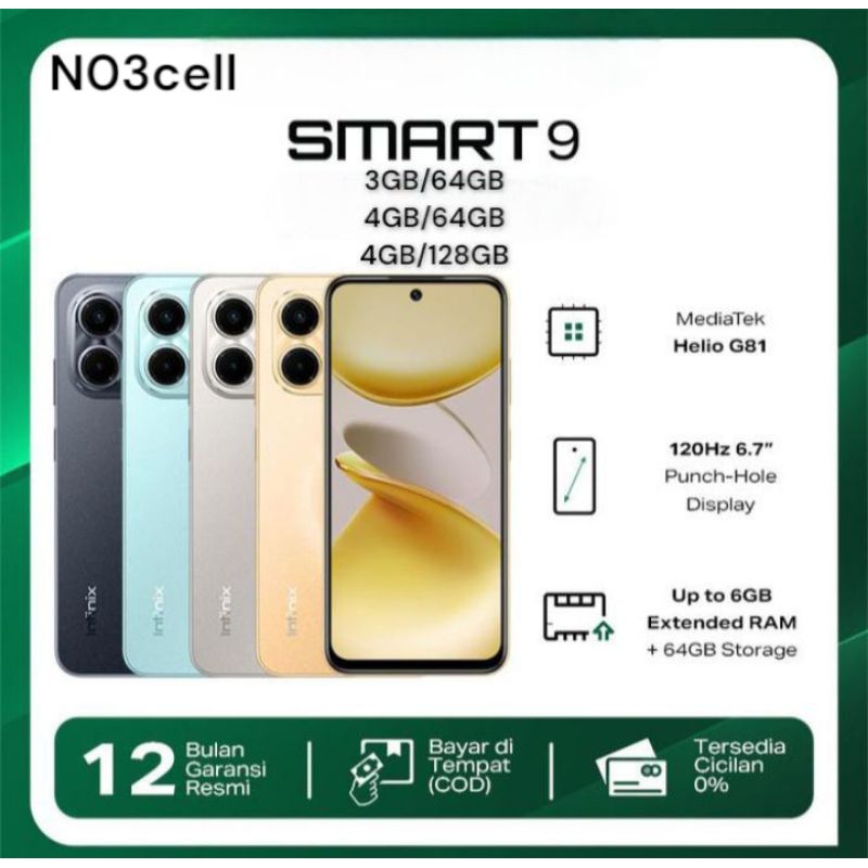 Infinix Smart 9 4/128GB | 4/64GB | 3/64GB Up to 6GB Extended RAM - 6,7 inch 120Hz Punch Hole Display
