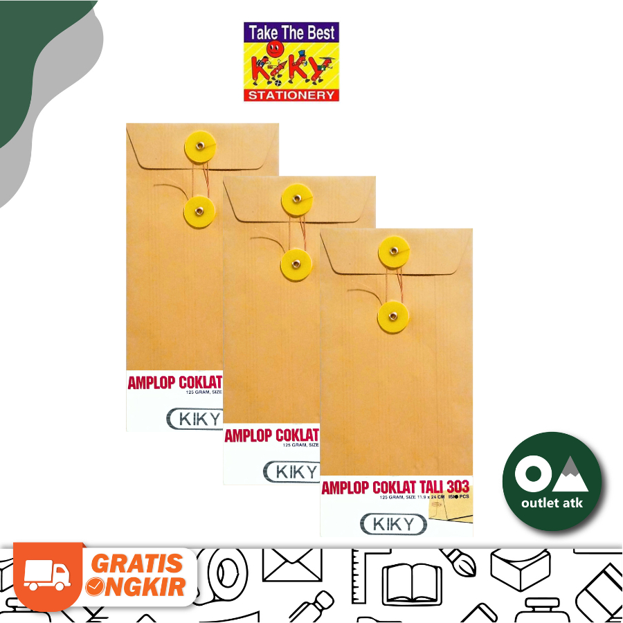 

Amplop Coklat Kabinet Kiky 303 Polos Tali 125gr isi 10