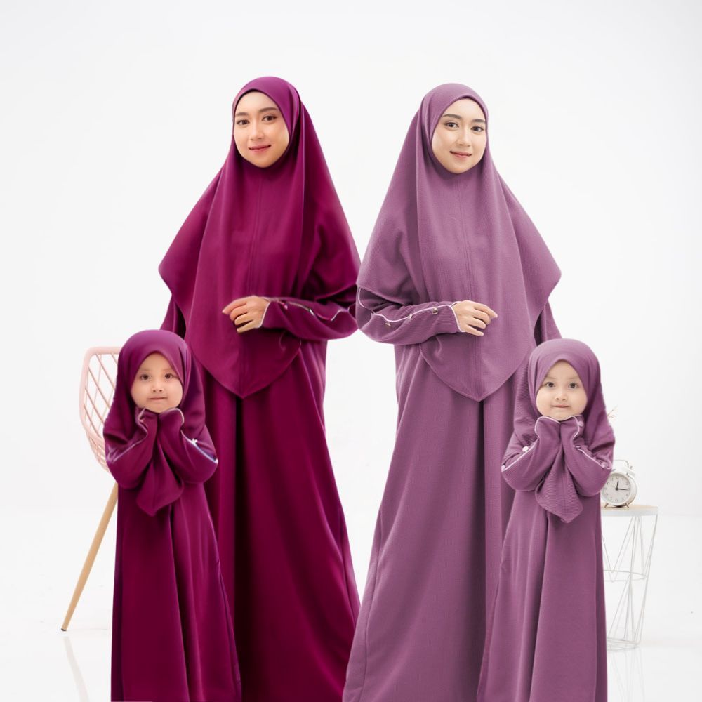 Gamis couple ibu anak perempuan set hijab Warna Burgundy & Lavender