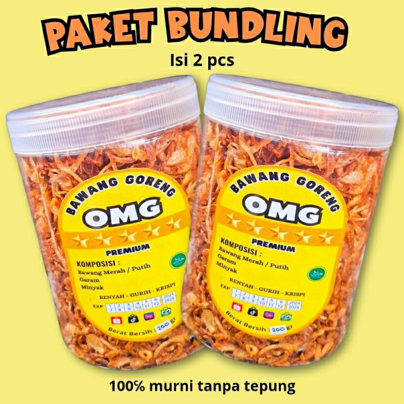 

[SUPER PREMIUM] PAKET HEMAT 2 Pcs BAWANG Merah GORENG ORIGINAL BERAT 400 gr ( 200gr/toples) | Murni tanpa tepung