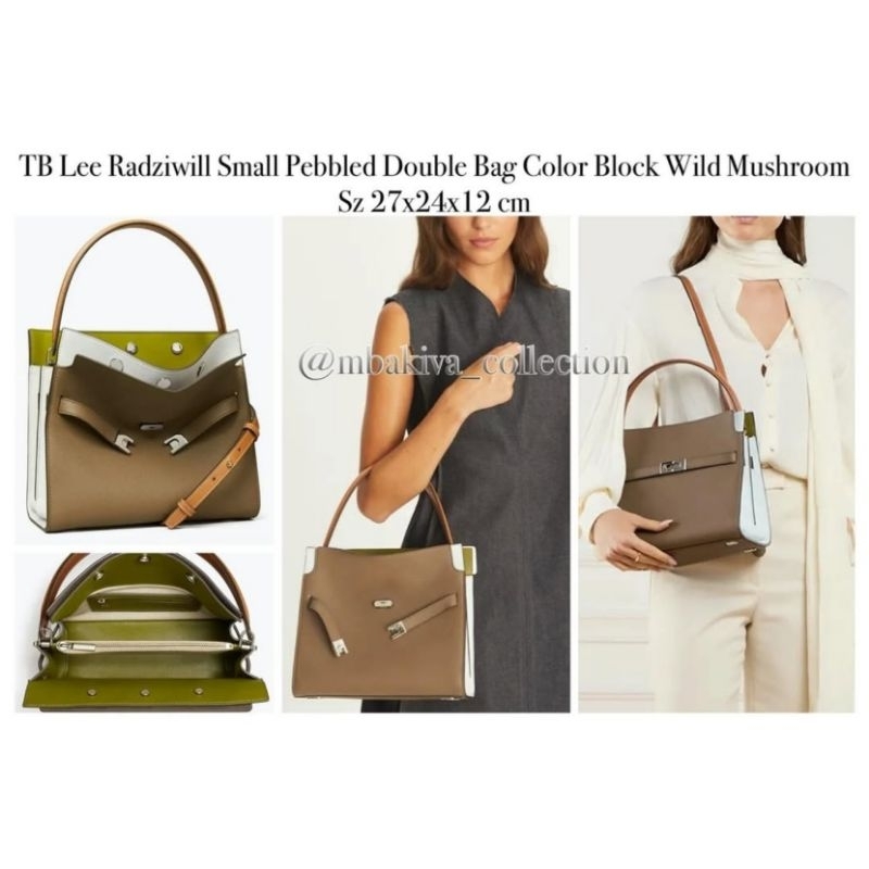 TB Lee Radziwill Small Pebbled Double Bag Color Block Wild Mushroon