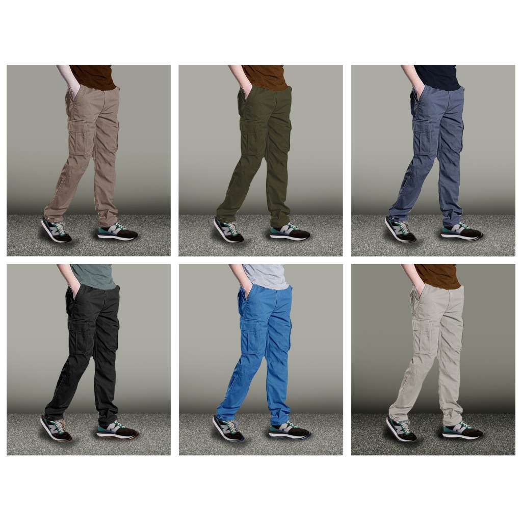 TRONIK - Celana Panjang Pria Cargo Kain Twill Halus Santai Celana Cargo Gym