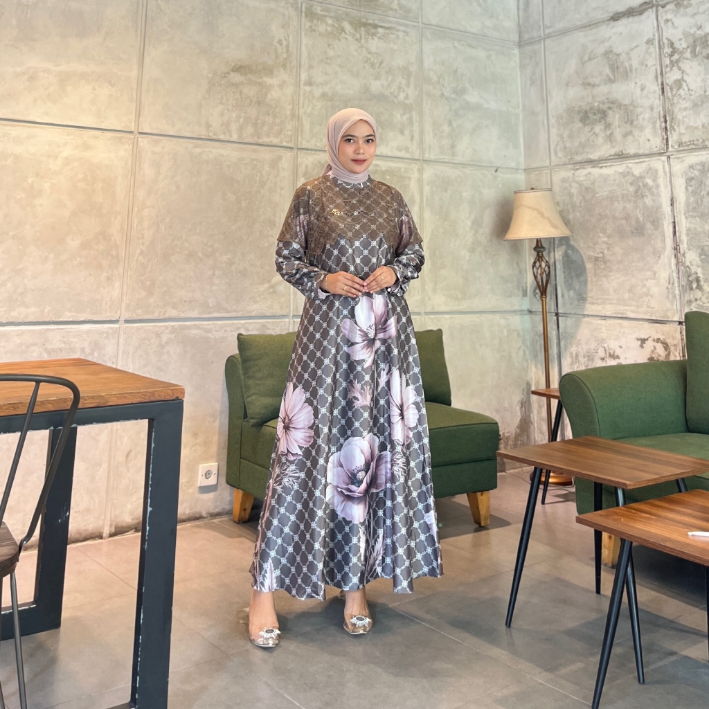 MH DRESS GAMIS WANITA MOTIF SILK MEWAH LUXURY SIMPLE PREMIUM KONDANGAN TERBARU 2025 GAMIS MUSLIMAH F