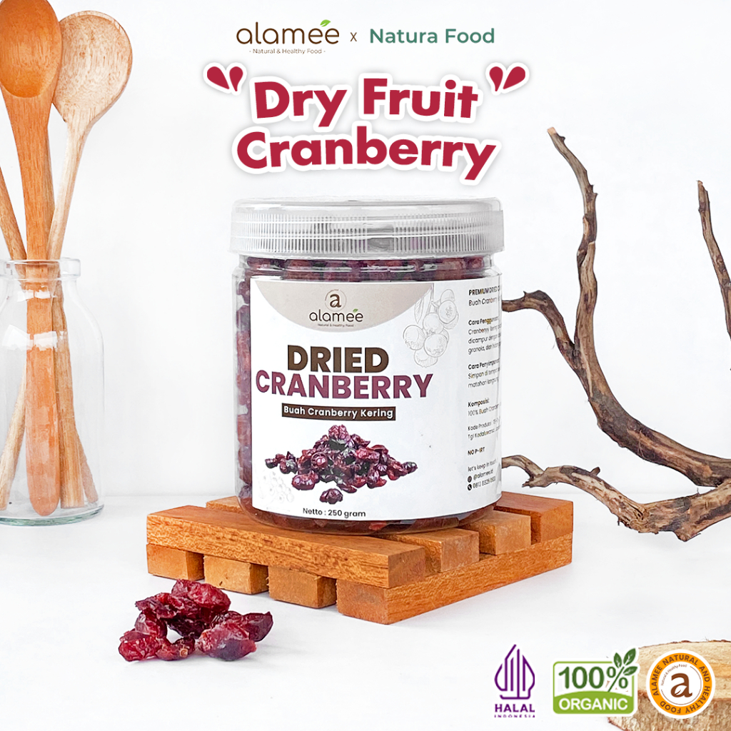 

ALAMEE Cranberry Kering Cemilan Buah Sehat Rendah Kalori Dried Cranberry 100% Natural Premium 250gr