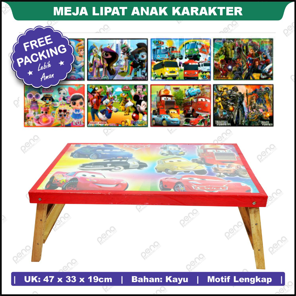 Meja Lipat Kayu Belajar Makan Gambar Anak Karakter Kartun