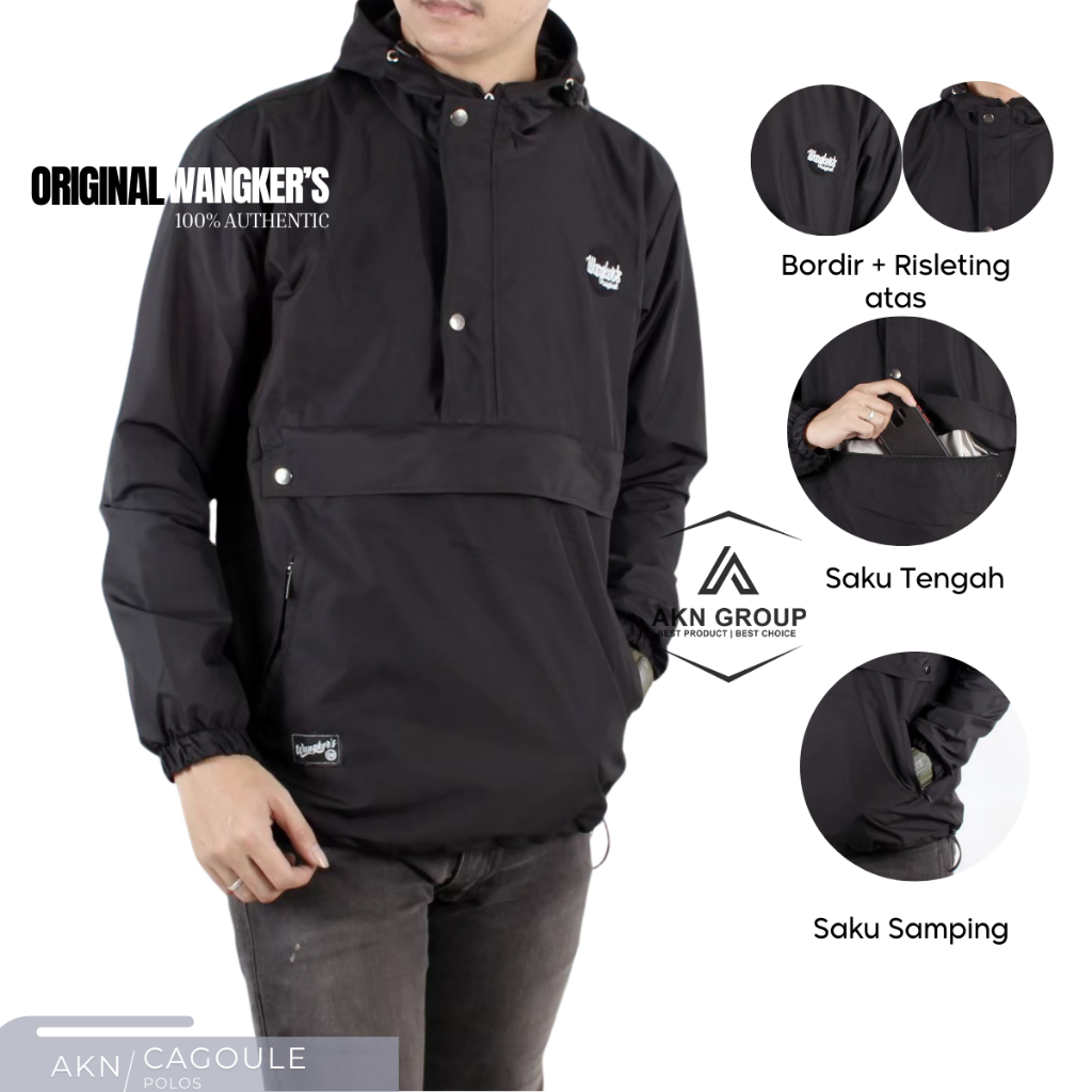 AKN Jaket Cagoule Pria Simple / Jaket Pria Polos Outdoor Kantong Doraemon Original Wangkers Big Size