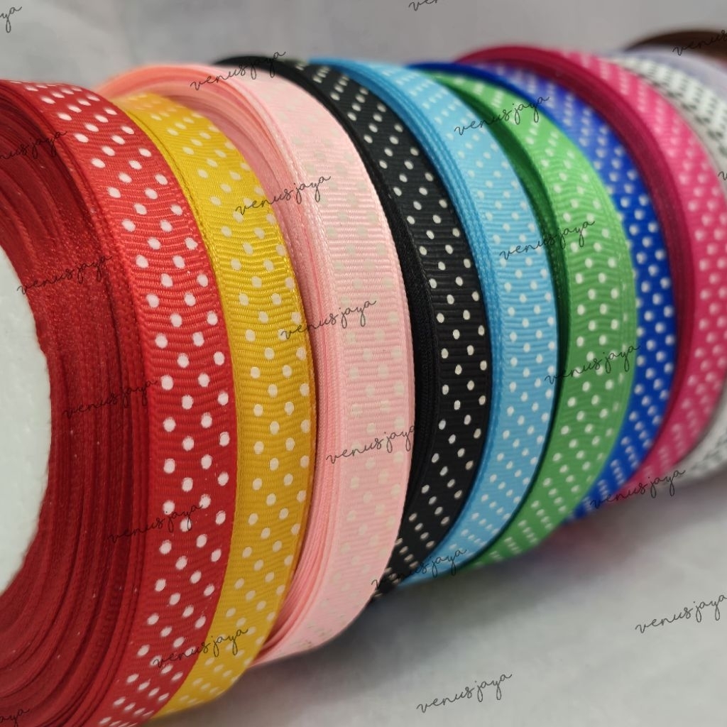 

[1/2" / ±1,2 cm] Pita GrossGrain Polkadot / Pita Kain Warna Warni panjang ±18mtr