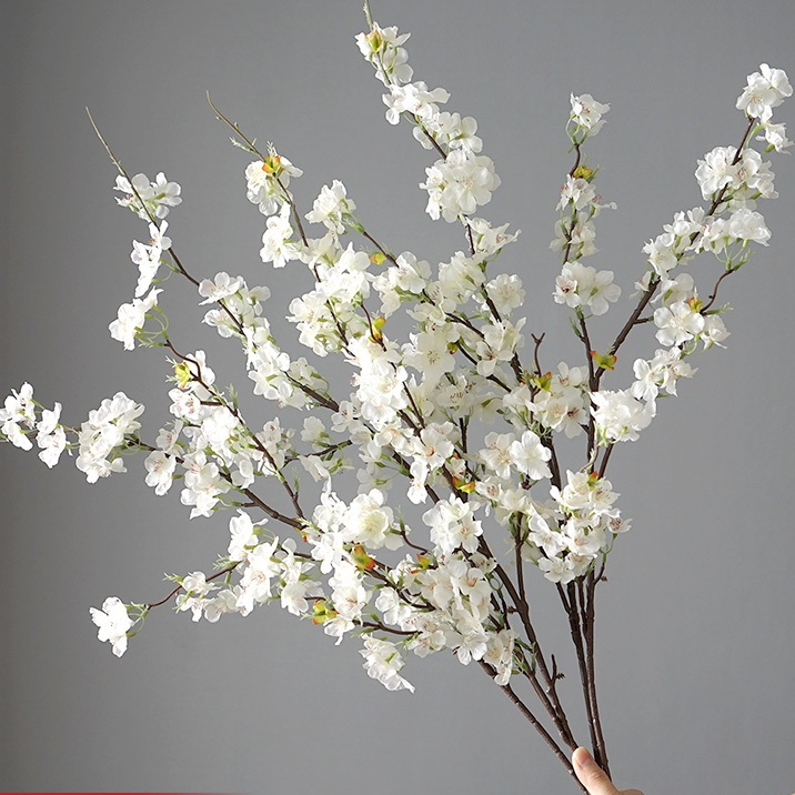 Bunga sakura palsu tunggal 4 cabang bahan plastik untuk hiasan living room dan pernikahan grosir