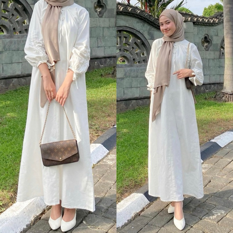 FREE ONGKIR LYLA LINEN DRESS DRESS LINEN DRESS PUTIH GAMIS