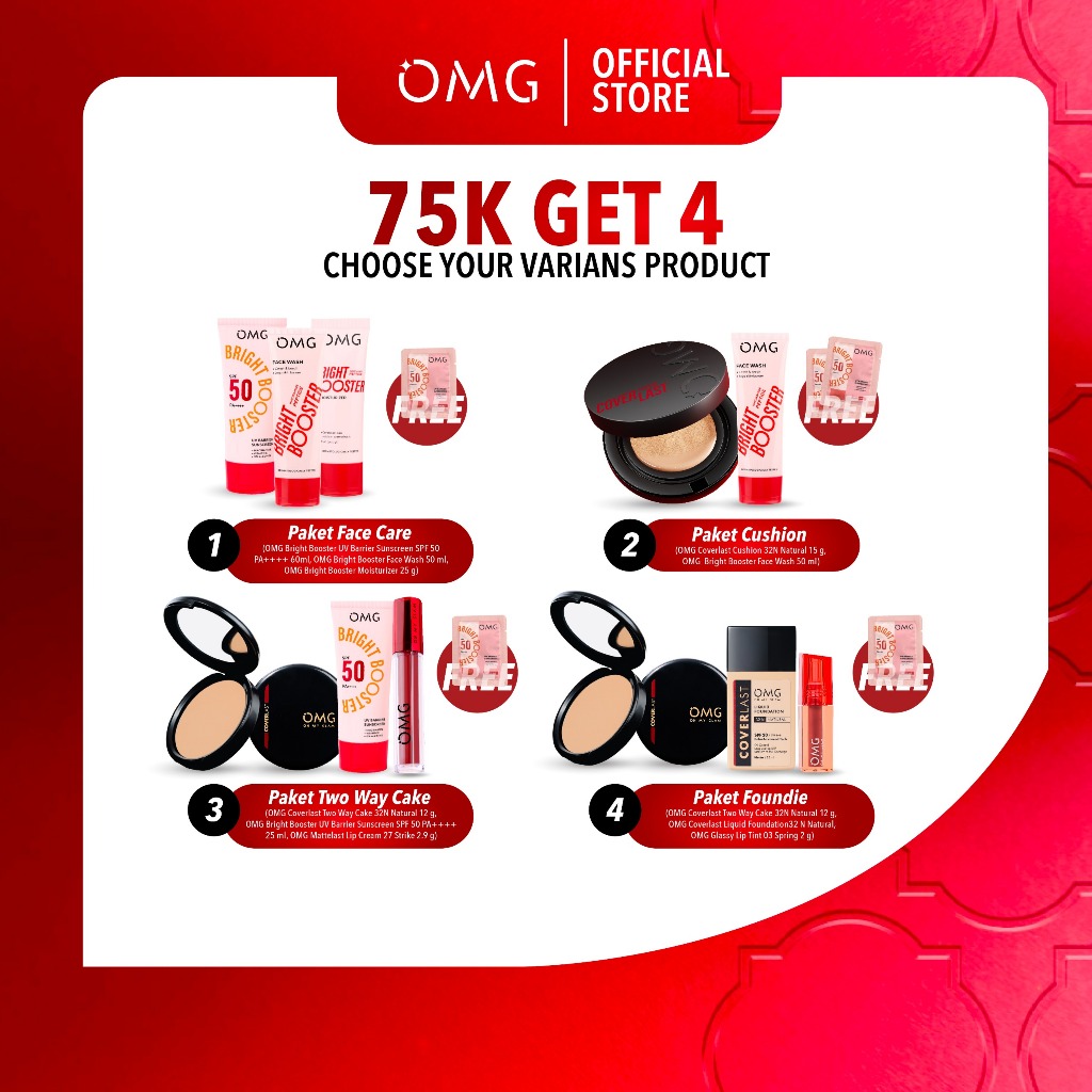 [75K GET 4] Lebih Hemat OMG Oh My Glam Paket Make Up & Skin Care Bundle - Sunscreen,Facewash,Moist,T