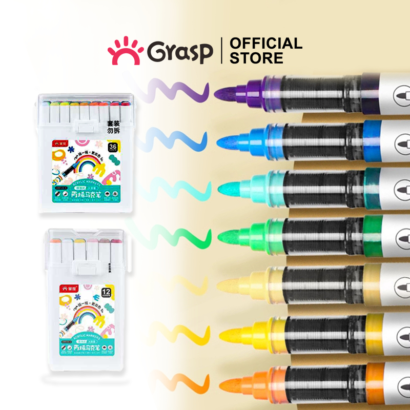 

GRASP Marker Acrylic 12/24/36/48/60 Warna Set Spidol Akrilik Warna Tinta Direct Ink Transparan Ujung Fine Tip MW005