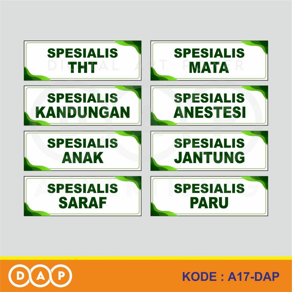 

A17 - Acrylic Sign, Stiker Akrilik Nama Ruangan Spesialis di Rumah Sakit dan Puskesmas, Bisa Custom