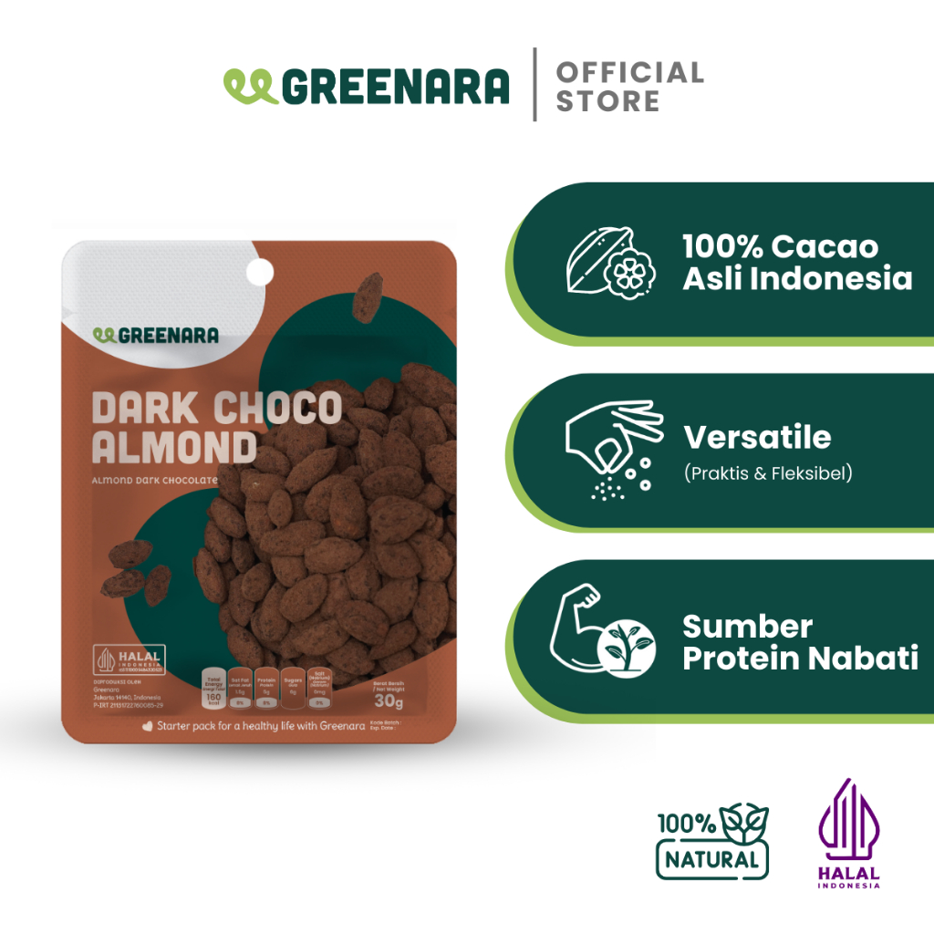 

Greenara One Serving Dark Choco Almond 30gr / Snack Sehat / Almond Coklat / Camilan Diet