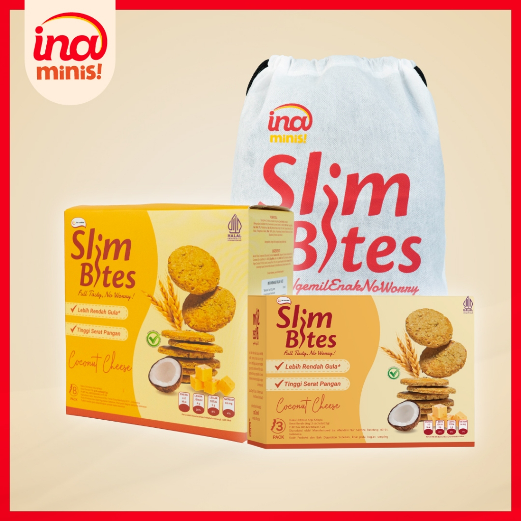 

[Bundling Slim Bites "4"] Oat Coconut Cheese 176gr + 66gr GRATIS Tas Slim Bites by Ina Cookies