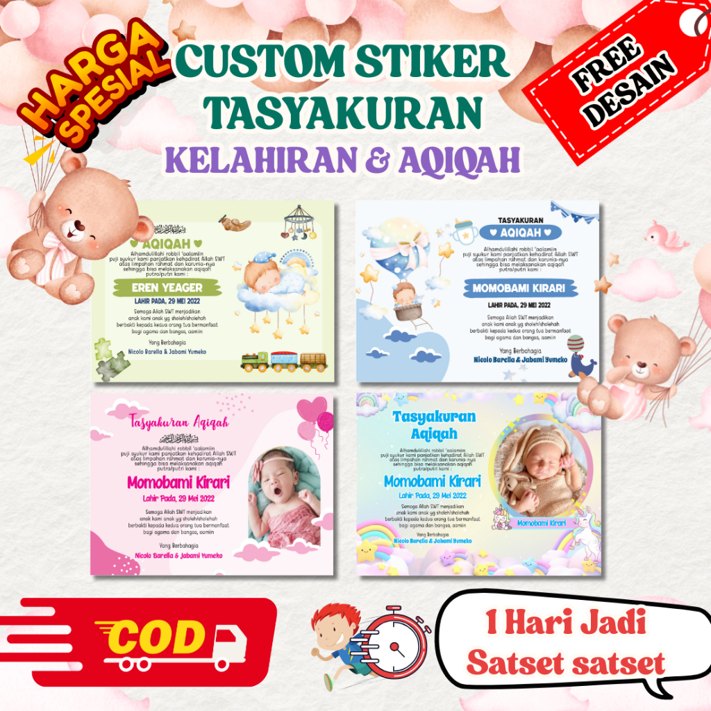 

Stiker Tasyakuran Aqiqah, Custom Stiker Tasyakuran Aqiqah/kelahiran