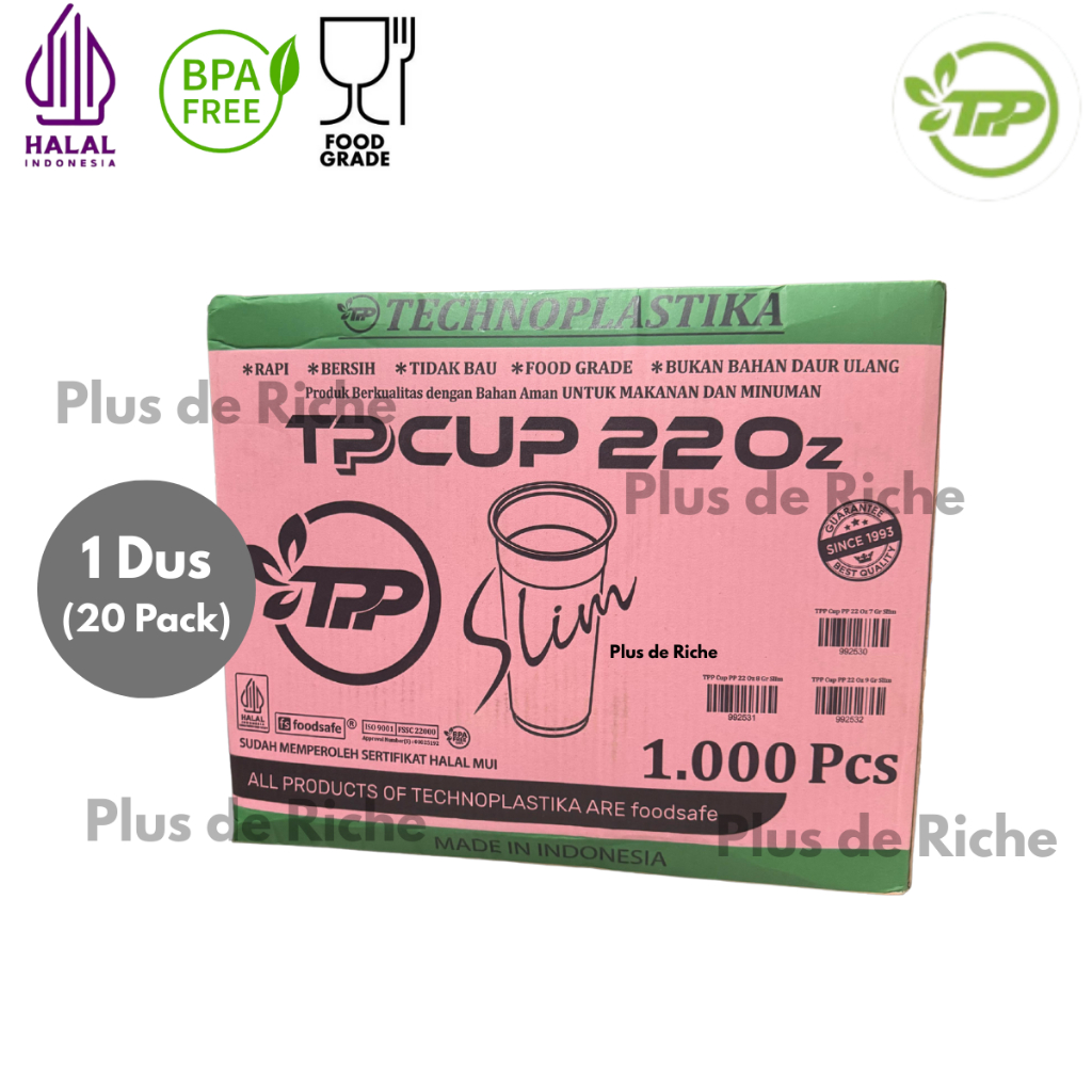[ GROSIR ] 1 KARTON GELAS PLASTIK 22 Oz Slim TECHNO isi 1000 pcs