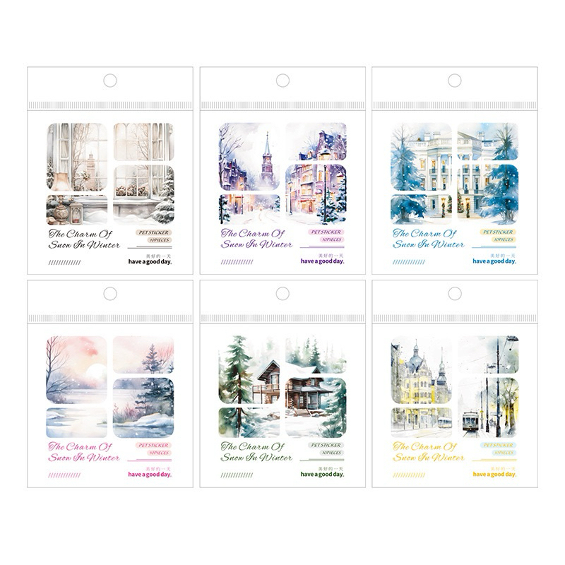 

(7F) sticker transparan pemandangan kota jalan salju winter snow street city town scenery