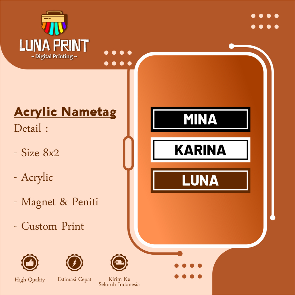 

Nametag Acrylic, Nametag Peniti, Nametag Magnet