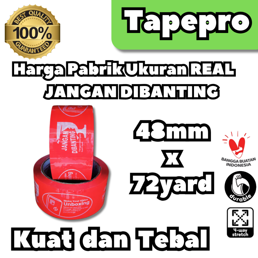 

Tapepro Isolatip/Solatip/Lakban OPP 48mm x 72yard , 90yard Unboxing Merah