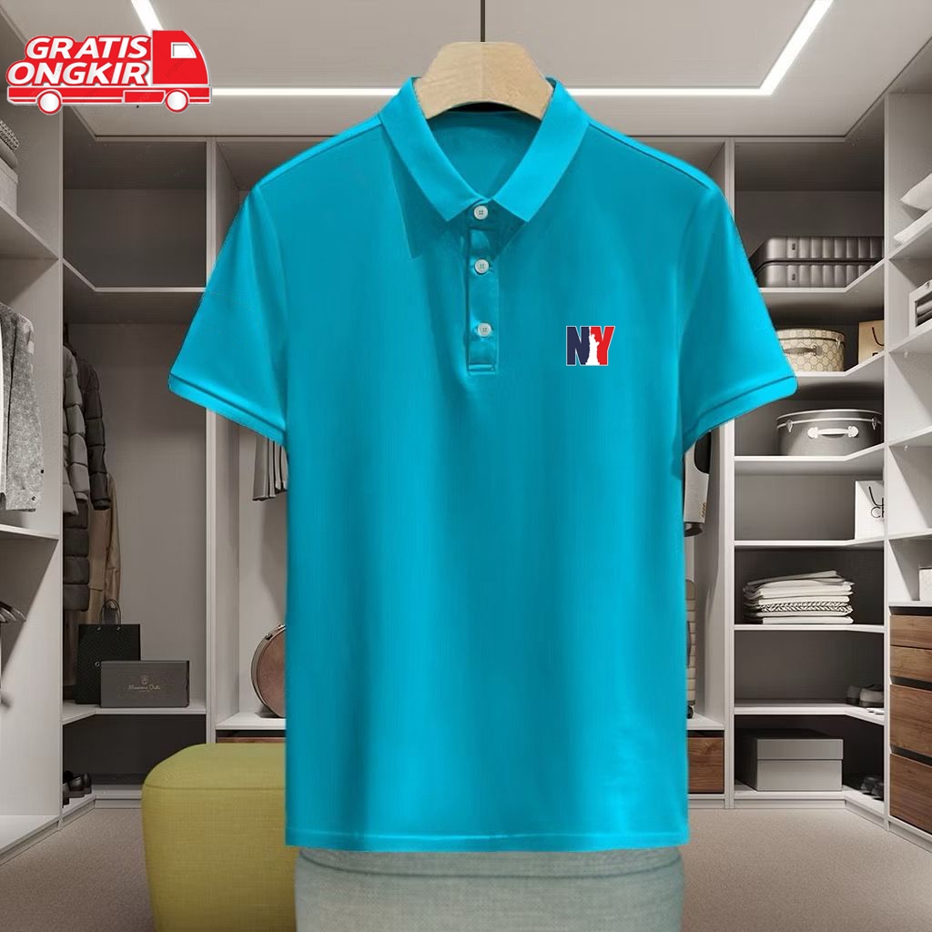 Baju Kaos Polo Shirt Pria Ny Motif Print Kaos Kerah Pria Lengan Pendek Premium Unisex