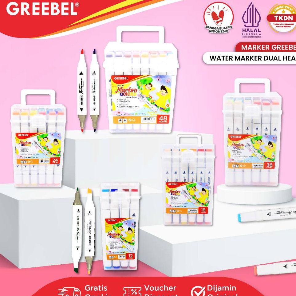 

KODE P62T GREEBEL Spidol Water Marker Dual Head Sketsa Marker Set Spidol Warna Warni 12 18 24 36 48 Warna