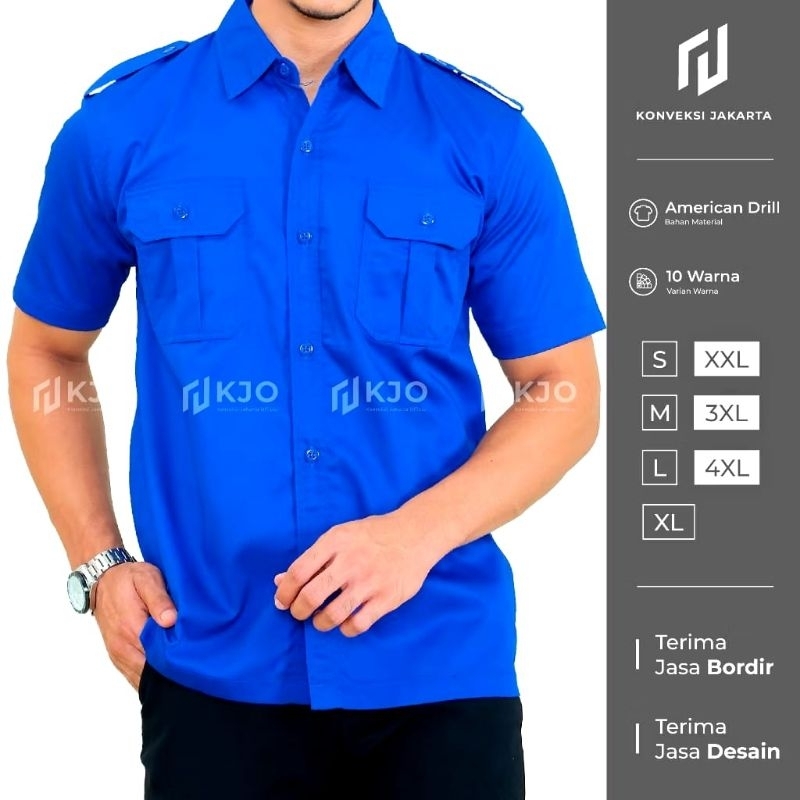 Seragam Kerja Tactical PDL Lengan Pendek Pria Biru Baju Dinas Lapangan Outdoor Terbaru