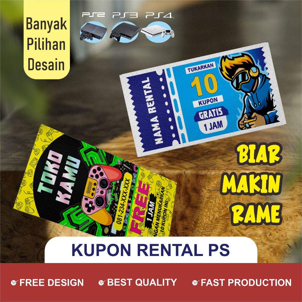 Kupon Rental PS Custom | Kartu penukaran PS | Voucher Rental Playstation Custom
